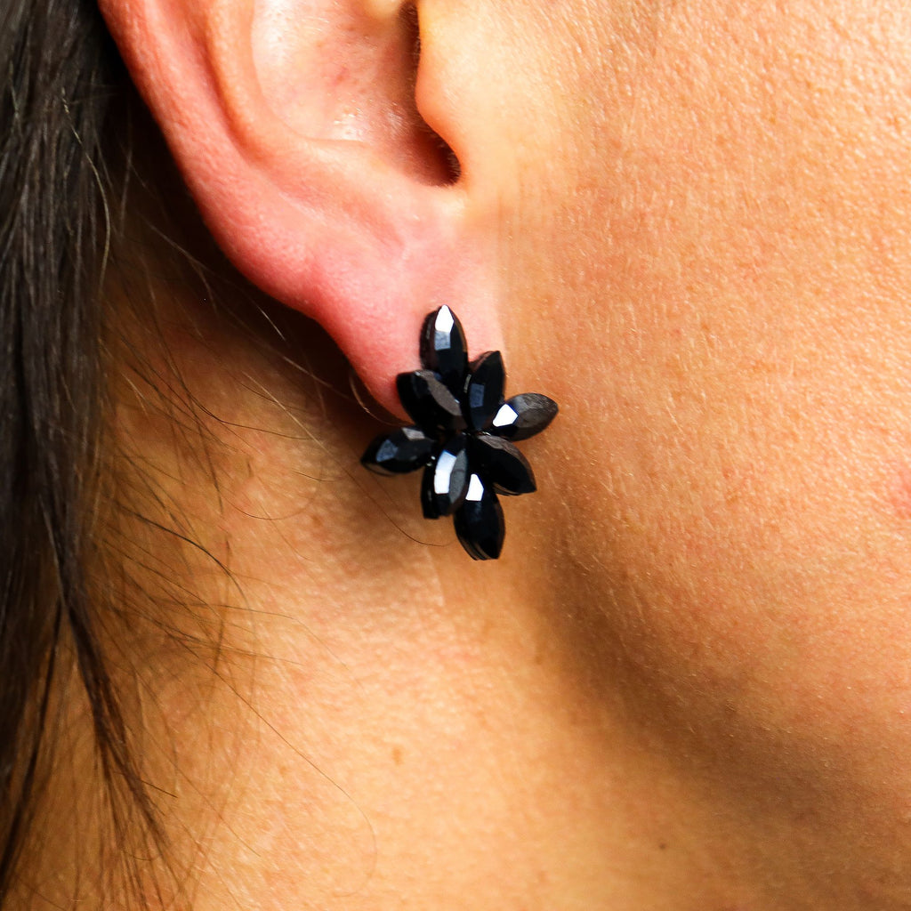 Jet Black – Vintage-lasi – Kukka – Korvakorut